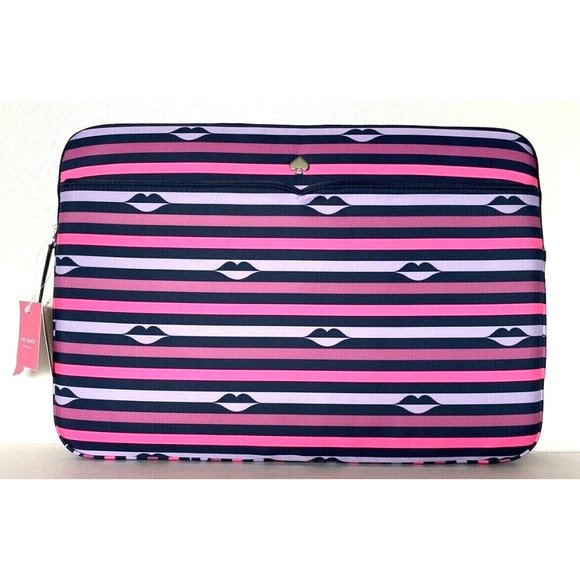 New Kate Spade Jae Lip Print Nylon Laptop case fit to 16" Pink Multi - Picture 5 of 5